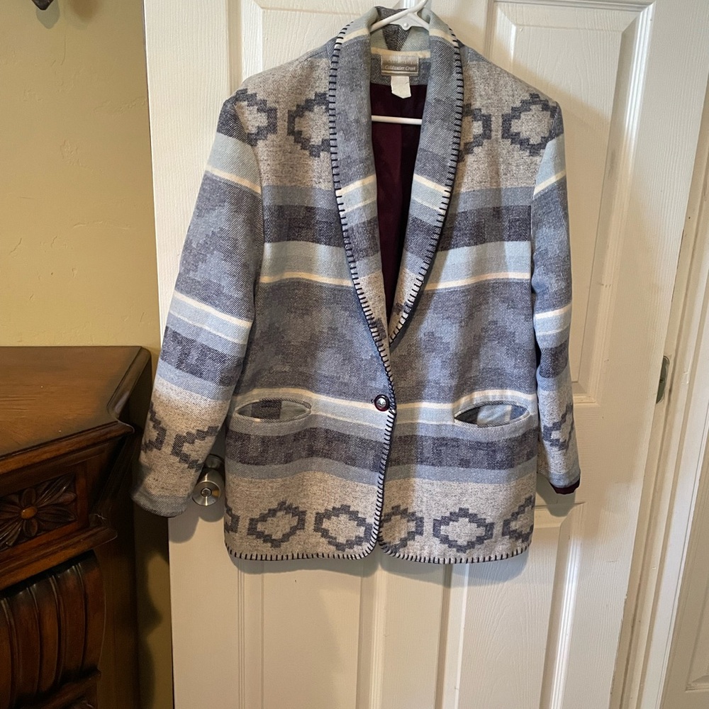 Coldwater Creek Light Blue and Cream Patterned Knit Jacket